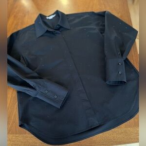 Good American Black Button Down Shirt With Subtle Rhinestone Embellishments